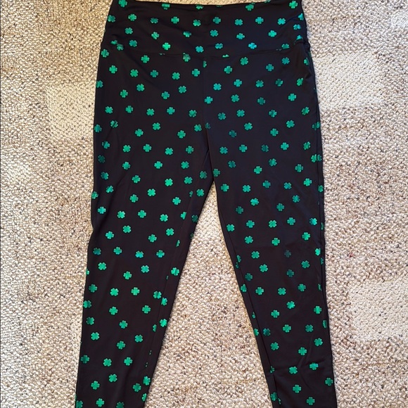 Tipsy Elves Pants - Tipsy Elves Black and Green Clover Leggings